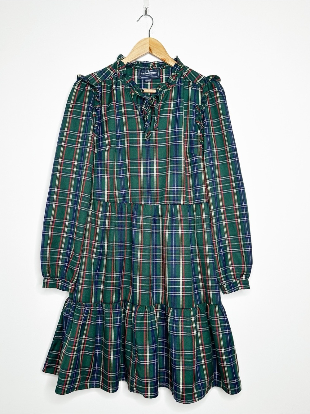 Kiel James Patrick Evelyn Plaid Ruffle Tiered Dress Green Large - Picture 2 of 10